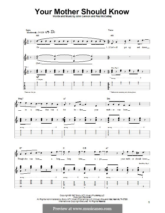Your Mother Should Know (The Beatles): Гитарная табулатура by John Lennon, Paul McCartney