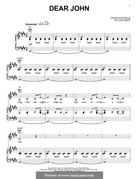 Dear John: Для голоса и фортепиано (или гитары) by Taylor Swift