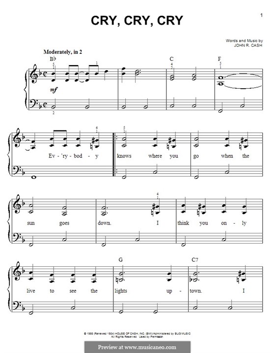 Cry, Cry, Cry: Для фортепиано (легкий уровень) by Johnny Cash