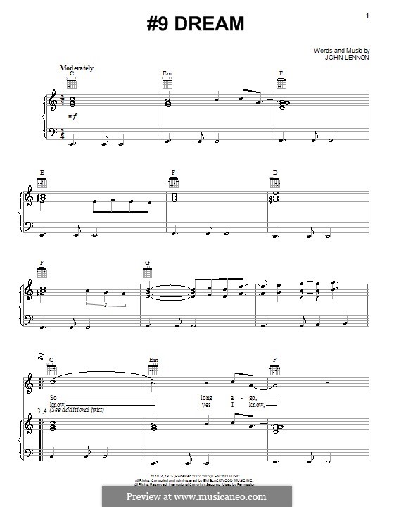 No.9 Dream: Для голоса и фортепиано (или гитары) by John Lennon