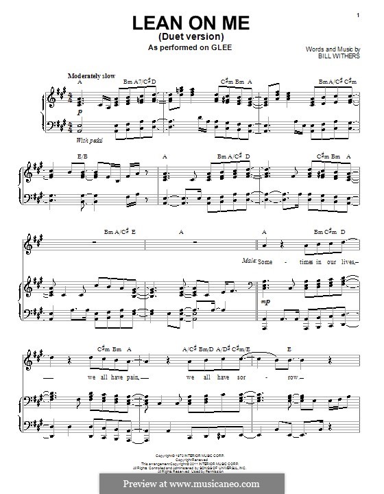Vocal version: For voice and piano (Vocal Duet) Glee Cast by Bill Withers