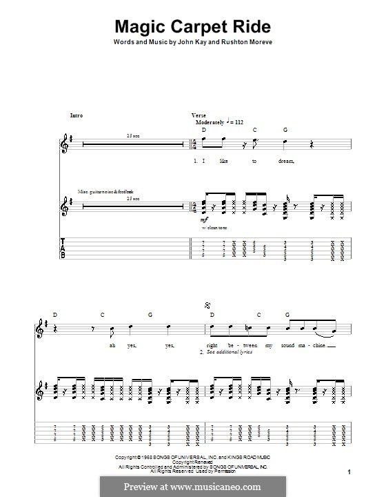 Magic Carpet Ride (Steppenwolf): Гитарная табулатура by John Kay, Rushton Moreve