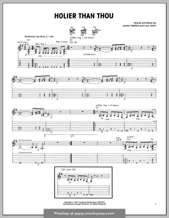 Holier Than Thou (Metallica): Гитарная табулатура by James Hetfield, Lars Ulrich