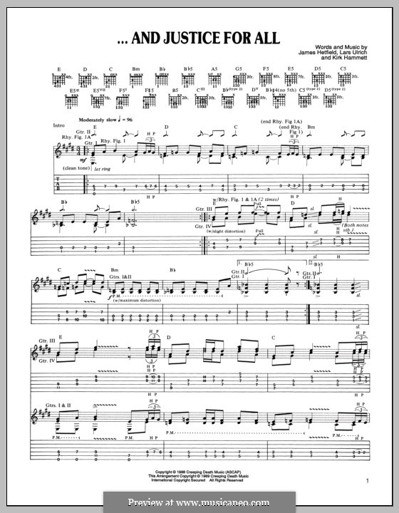 ...And Justice for All (Metallica): Гитарная табулатура by James Hetfield, Kirk Hammett, Lars Ulrich
