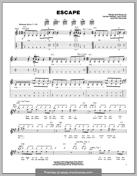Escape (Metallica): Гитарная табулатура by James Hetfield, Kirk Hammett, Lars Ulrich