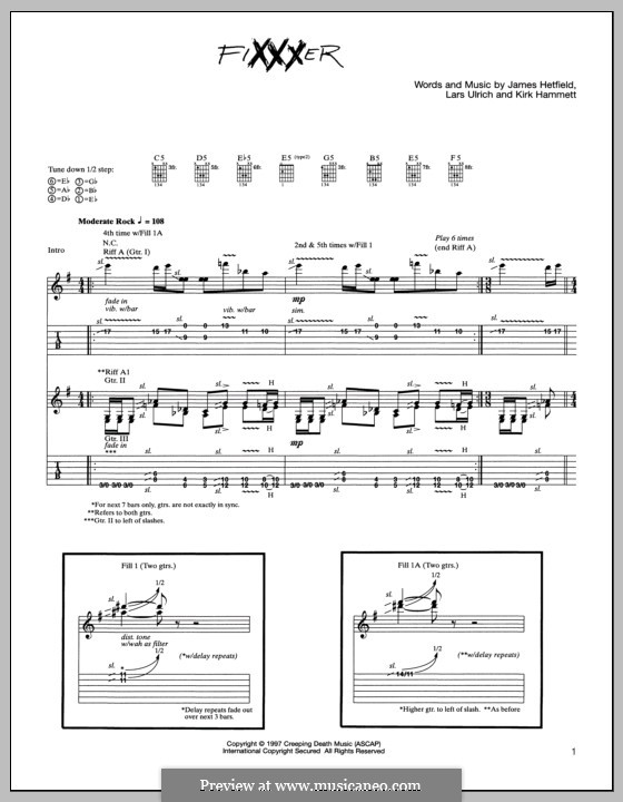 Fixxxer (Metallica): Гитарная табулатура by James Hetfield, Kirk Hammett, Lars Ulrich