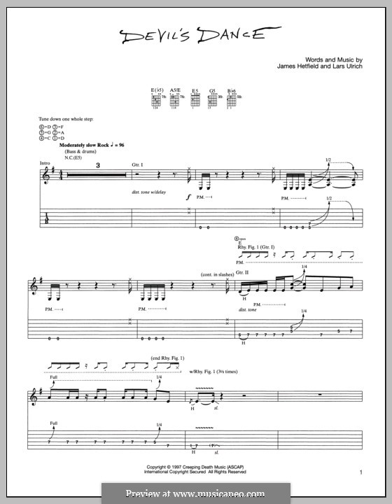Devil's Dance (Metallica): Гитарная табулатура by James Hetfield, Lars Ulrich