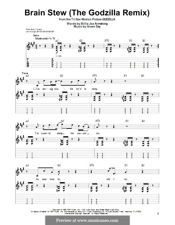Brain Stew / The Godzilla Remix (Green Day): Гитарная табулатура by Billie Joe Armstrong