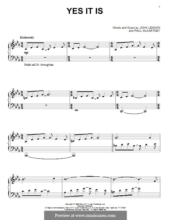 Yes It Is (The Beatles): Для фортепиано by John Lennon, Paul McCartney
