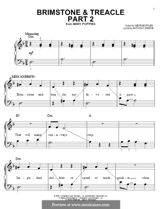 Brimstone and Treacle: Part II, for easy piano by George Stiles