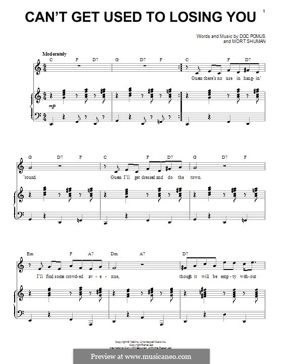 Can't Get Used To Losing You (Andy Williams): Для голоса и фортепиано by Doc Pomus, Mort Shuman