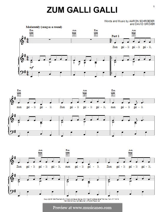 Zum Galli Galli (David Grover & The Big Bear Band): Для голоса и фортепиано (или гитары) by Aaron Schroeder, David Grover