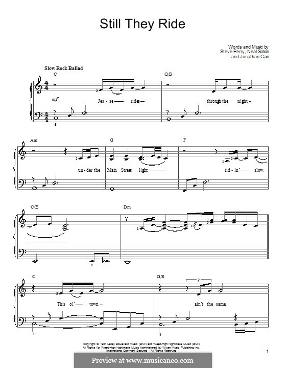Still They Ride (Journey): Для фортепиано (легкий уровень) by Jonathan Cain, Neal Schon