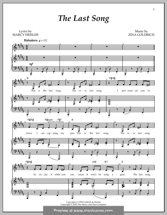 The Last Song: Для голоса и фортепиано by Marcy Heisler, Zina Goldrich