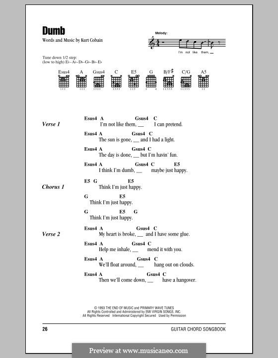 Dumb (Nirvana): Текст, аккорды by Kurt Cobain