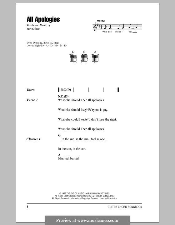 All Apologies (Nirvana): Текст, аккорды by Kurt Cobain