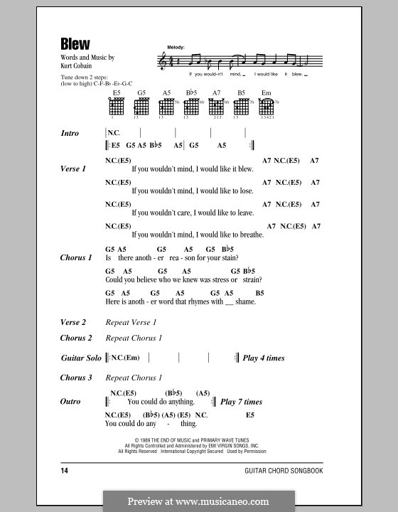 Blew (Nirvana): Текст, аккорды by Kurt Cobain