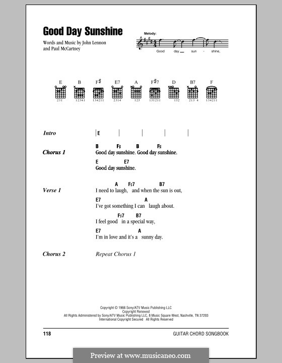 Good Day Sunshine (The Beatles): Текст, аккорды by John Lennon, Paul McCartney