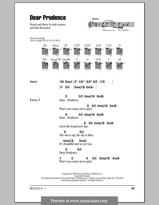 Dear Prudence (The Beatles): Текст, аккорды by John Lennon, Paul McCartney