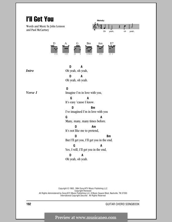 I'll Get You (The Beatles): Текст, аккорды by John Lennon, Paul McCartney
