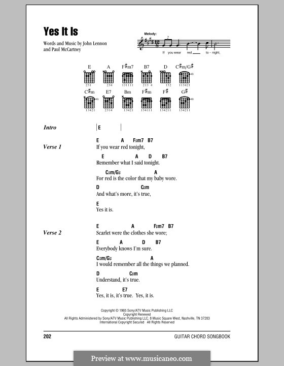Yes It Is (The Beatles): Текст, аккорды by John Lennon, Paul McCartney