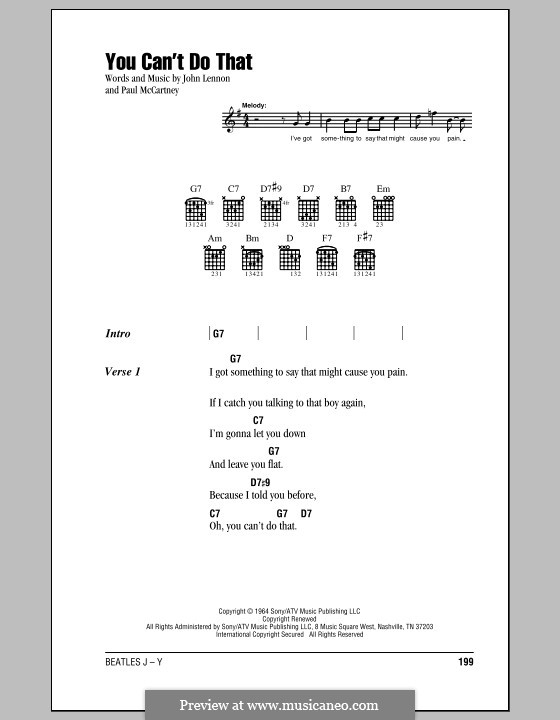 You Can't Do That (The Beatles): Текст, аккорды by John Lennon, Paul McCartney