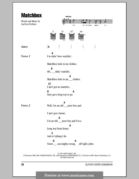 Matchbox (The Beatles): Текст, аккорды by Carl Lee Perkins