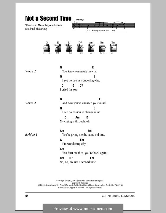 Not a Second Time (The Beatles): Текст, аккорды by John Lennon, Paul McCartney