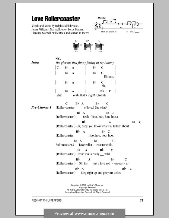 Love Rollercoaster (The Ohio Players): Текст, аккорды by Clarence Satchell, James L. Williams, Leroy Bonner, Marshall Eugene Jones, Marvin R. Pierce, Ralph Middlebrooks, William Beck