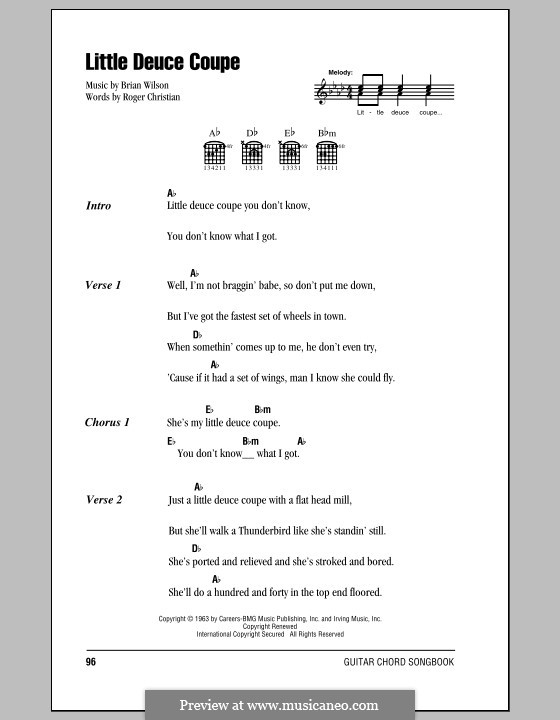 Little Deuce Coupe (The Beach Boys): Текст, аккорды by Brian Wilson, Roger Christian