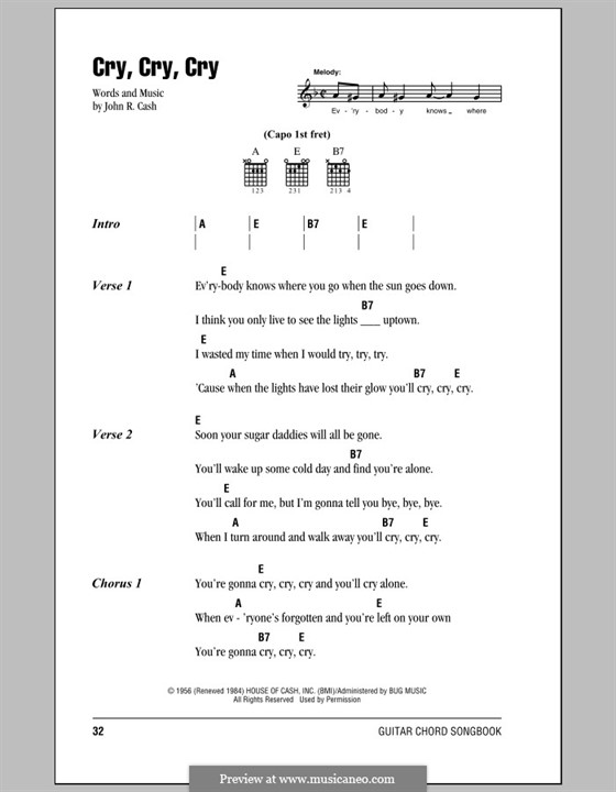 Cry, Cry, Cry: Текст, аккорды by Johnny Cash