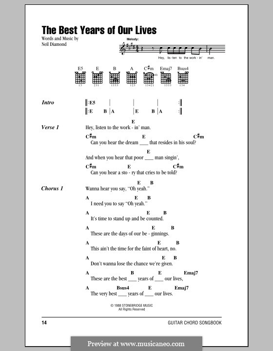 The Best Years of Our Lives: Текст, аккорды by Neil Diamond