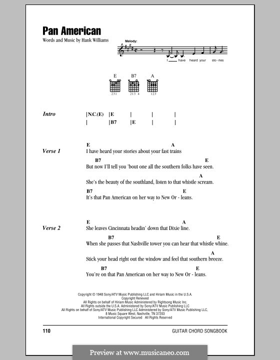 Pan American: Текст, аккорды by Hank Williams