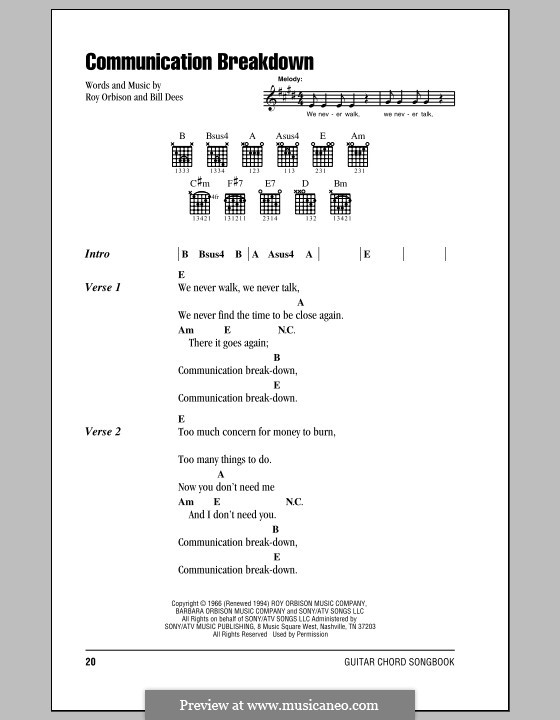 Communication Breakdown: Текст, аккорды by Bill Dees