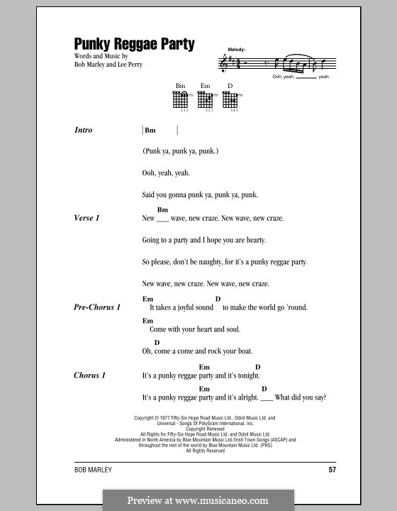 Punky Reggae Party (Bob Marley): Текст, аккорды by Lee Scratch Perry 