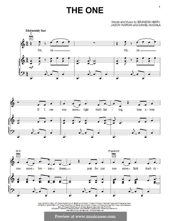 The One (Brandon Heath): Для голоса и фортепиано (или гитары) by Dan Muckala, Jason David Ingram