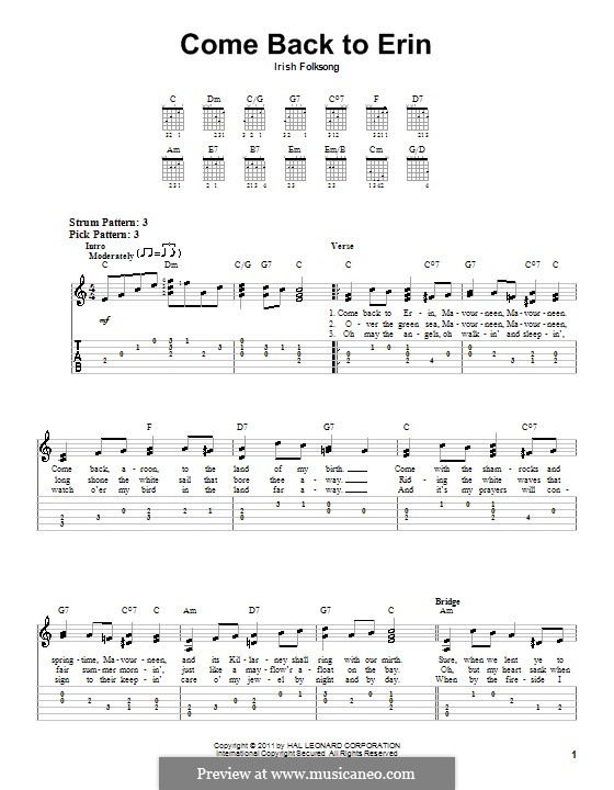 Come Back to Erin: Для гитары (очень легкая версия) by folklore