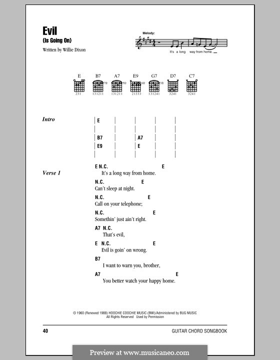 Evil (Is Going on): Текст, аккорды by Willie Dixon