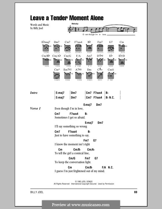 Leave a Tender Moment Alone: Текст, аккорды by Billy Joel
