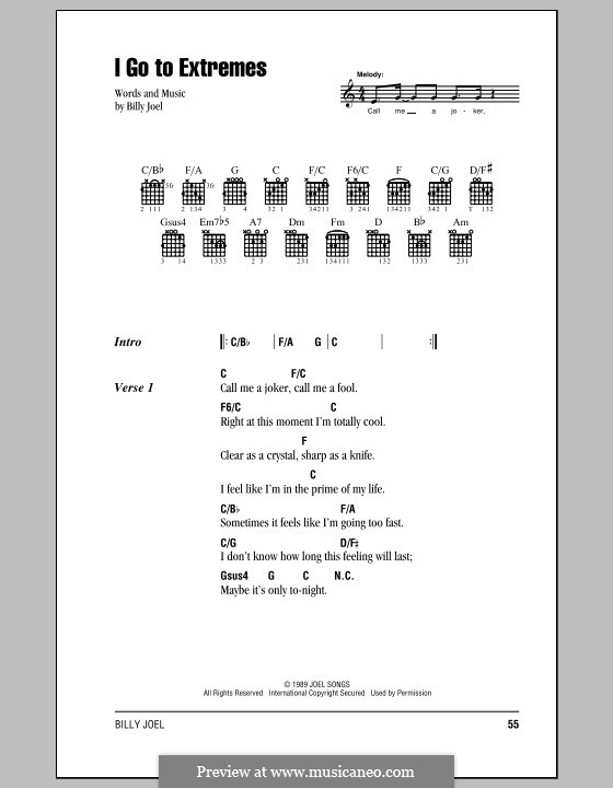I Go To Extremes: Текст, аккорды by Billy Joel