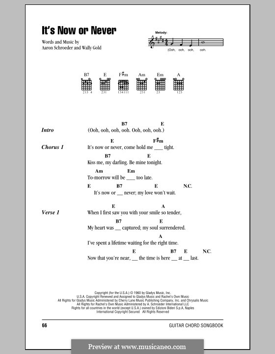 It's Now or Never (Elvis Presley): Текст, аккорды by Eduardo di Capua, Aaron Schroeder, Wally Gold