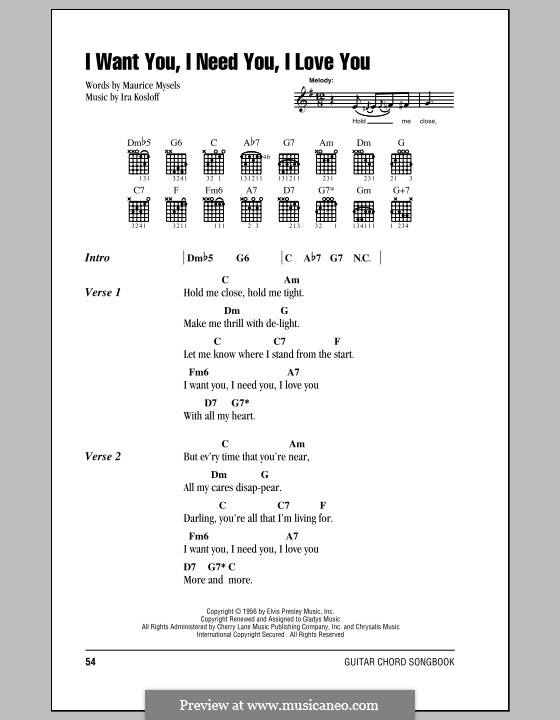 I Want You, I Need You, I Love You (Elvis Presley): Текст, аккорды by Ira Kosloff