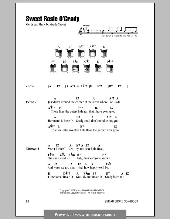 Sweet Rosie O'Grady: Текст, аккорды by Maude Nugent