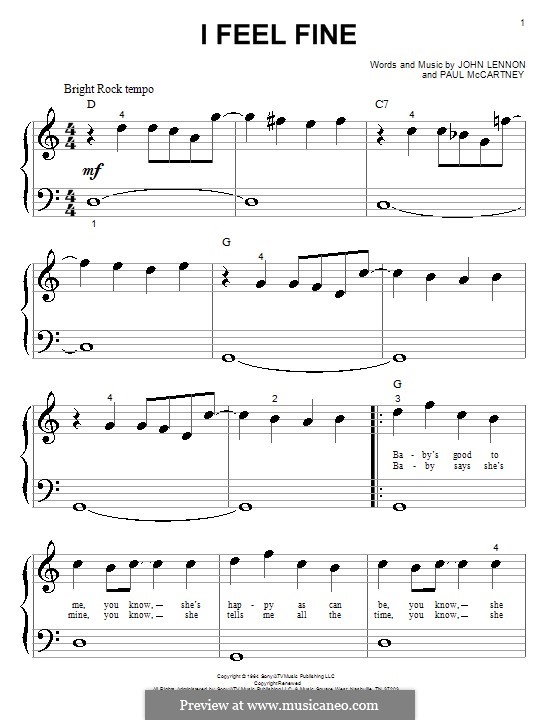 I Feel Fine (The Beatles): Для фортепиано (очень легкая версия) by John Lennon, Paul McCartney
