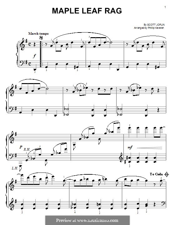 Maple Leaf Rag (Printable Scores): Для фортепиано (легкий уровень) by Скотт Джоплин