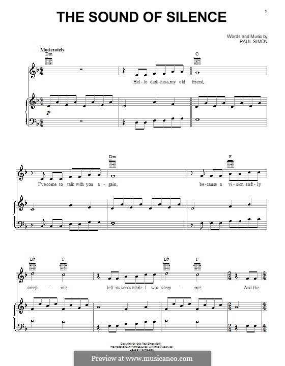 The Sound of Silence (Simon & Garfunkel): Для голоса и фортепиано (или гитары) by Paul Simon