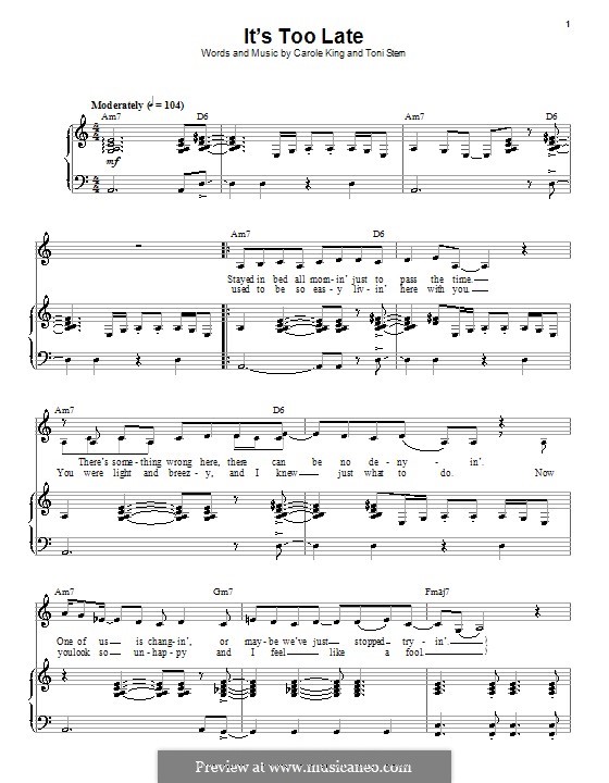 It's Too Late: Для голоса и фортепиано by Carole King