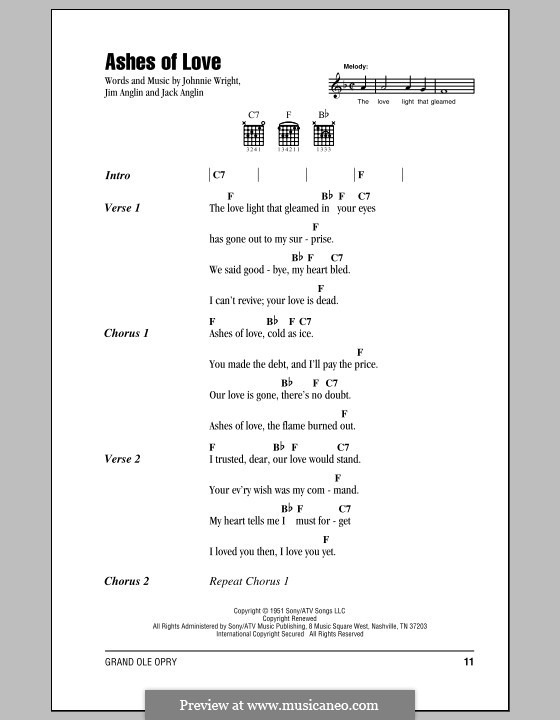 Ashes of Love (Johnnie & Jack): Текст, аккорды by Jack Anglin, Jim Anglin, Johnnie Wright