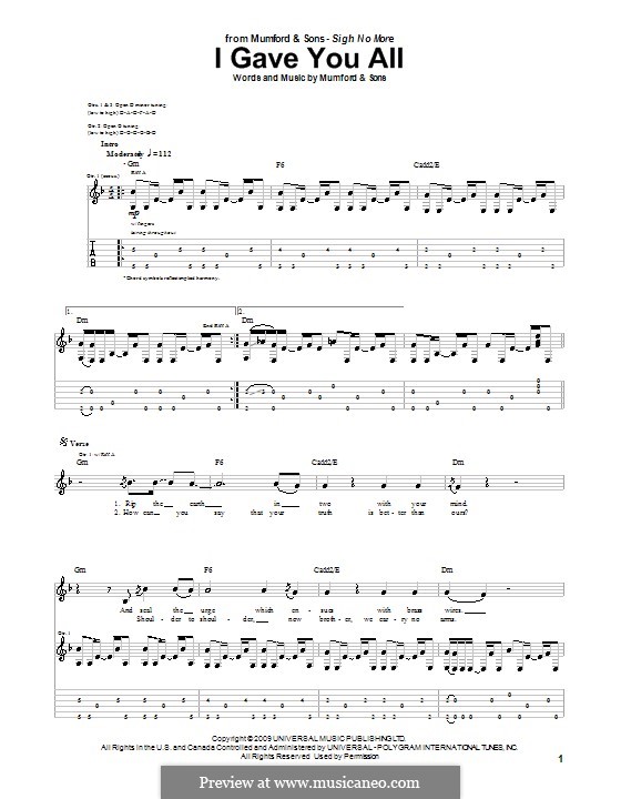 I Gave You All (Mumford & Sons): Для гитары с табулатурой by Marcus Mumford