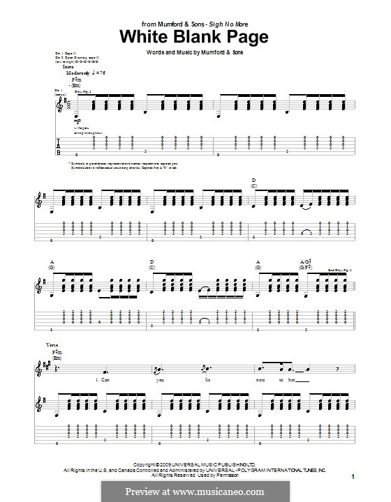 White Blank Page (Mumford & Sons): Для гитары с табулатурой by Marcus Mumford